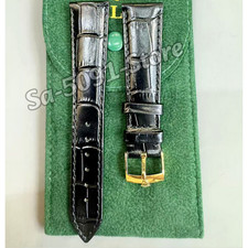 ROLEX Black Leather Watch Strap 19-16mm Gold Crown Buckle Vintage NOS picture