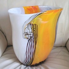 Vintage Jozefina Krosno Poland Danube Art Glass Vase Large Hand Blown Ltd /20 picture