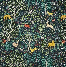 ROBERT ALLEN FOLKLAND ADMIRAL BLUE CHEETAH FOREST ANIMALS FABRIC BY YARD 54