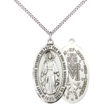 Large Sterling Silver Miraculous Medal Pendant 18