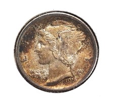 1916-P Mercury Silver Dime GEM Uncirculated FSB with Original Toning (520) picture