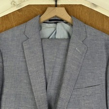 J Crew Suit Mens 40R Navy Blue Houndstooth 2 Button Linen Wool Marzotto 34x31 picture