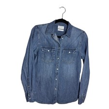 J.Crew Western Denim Pearl Snap Shirt Women’s Size 4 Chambray Blouse picture