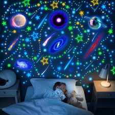 Spakon 495 Pcs Glow in The Dark Moons and Stars Wall Decals for Multicolor picture