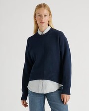Quince 100% Organic Cotton Boyfriend Crew Sweater Navy Women’s Small Minimalist picture