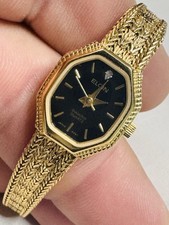 Elgin Diamond Quartz Women's Gold Tone Octagon Watch Black Dial Diamond Accent picture