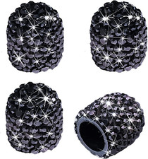 Valve Stem Caps, 4 Pack Handmade Black Crystal Rhinestone Universal Car Tire Val picture