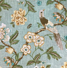 3/4 Yard Cut Jaclyn Smith Bird and Floral Sea Green Home Decor Fabric picture
