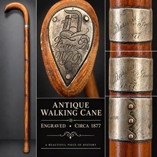 Antique 1877 Engraved Walking Cane Silver Tone Collar Monogram Presentation picture