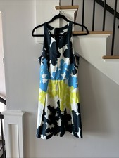 New MILLY Mini Dress Floral Italian Cotton Split Neck Pleated A-Line Sz 6 W467 picture