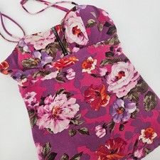 No Boundaries Women Small Cami Floral Zipper Smocked Boho Y2K Tank picture