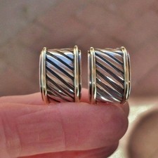 Retired & Vintage David Yurman Cigar Band Earrings - 14K/925 - Omega Backs picture