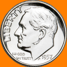 1957 Roosevelt Silver 90% Dime ~ Choice BU Proof Dime ~ 10c Coin Collectible picture