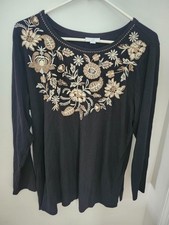 J.Jill Black with Tan Floral Long Sleeve Shirt Size Large picture