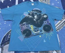 vtg RARE 80s Early 90s Boombox T-Shirt XL Turquoise Monkey $ Hip Hop Allstyle picture