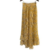 Rosevelvet Women Yellow Floral Ruffle Maxi Skirt boho Romantic Cottagecore Sz S picture