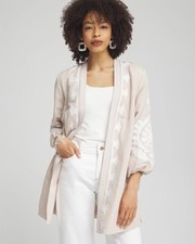 NWOT Chicos Embroidered Linen Blend Topper Size 2.5 / 14 Open Kimono Beige White picture