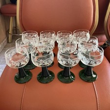 Vtg. Luminarc Green Rib Beehive France Etched Grapevine Glasses 4.5