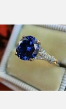 3.20 Ct Natural Sapphire Diamond Engagement Wedding Ring 14K White Gold Size 8 picture