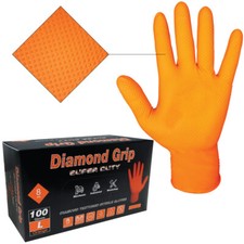 Heavy Duty Industrial Orange Nitrile Gloves with Raised Diamond Texture, 8-mil picture