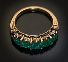 Antique 2Ct Round Lab Created Emerald Women Weddings Ring 14K Yellow Gold Plated picture