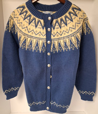 Vintage Lulle Osterdal Norway Wool Cardigan Womens M Nordic Blue Handmade picture