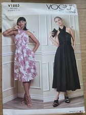 Vogue V1883 Criss-Cross Halter Dress w Bodice Pleats & Pockets Sz 6-14 UNCUT picture