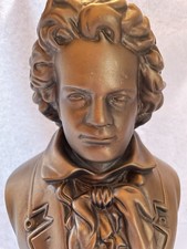 Ludwig Van Beethoven Bust Statue Figurine Chalkware Bronze Finish 12” Heavy VTG picture
