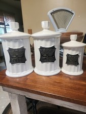 Vtg. Set Of 1970's Federal Eagel Crest Wht Kitchen Canisters Rare French Country picture