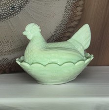 Rare Fenton 1950’s Jadeite Hen On Nest 8.5” MCM No Logo Molded picture