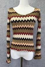 VTG Cheryl Creations Women's Small Crochet Chevron Knit Top Y2K Boho Long Sleeve picture