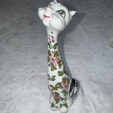 Adorable Italian Pottery 9¾” Long Neck Cat Hand Painted Made In ITALY Vintage picture