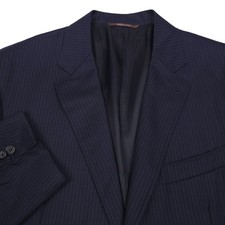 Canali Kei Pinstripe Trim Fit Wool Suit Jacket Mens 46R (Italy 56R) Navy Blue picture