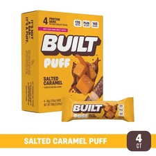 BUILT Puff Protein Bar, Salted Caramel, 17g Protein,140 Calories, 4 Ct box picture