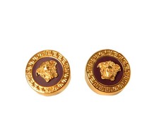Versace Bordeaux Enamel Gold Color Metal Medusa Round Earrings picture