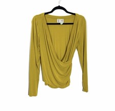 Anthropologie Saturday Sunday Yellow Solid Draped V-Neck Long Sleeve Top M picture