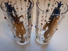2 VINTAGE /MCM CULVER HARLEQUIN /JESTER MARDI GRAS  DESIGN- HIGHBALL GLASSES picture