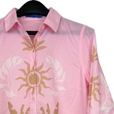 NEW J.McLaughlin Lois Blouse Womens XS Cotton Pink Soleil Palm Button Up $178 picture