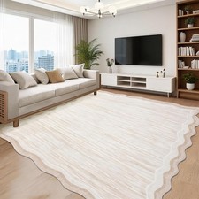 Scalloped Border Area Rug 8x10ft Washable Low Pile Stain Resistant Living Room picture