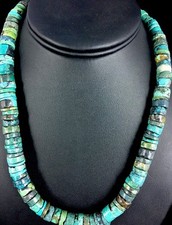 Blue Turquoise Bead 8mm Heishi Navajo Sterling Silver Necklace 20” 1135 picture