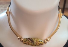 Vintage Hand Crafted in Greece brass and leather Greek Choker Necklace - NWT picture