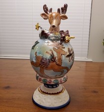 Blue Sky Vintage Christmas Reindeer Tealight Holder w/Pillar Base, Lusterware picture