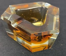 Faceted Sommerso Clear Amber Glass Ashtray Murano Italy  picture