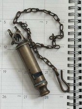Antique WWI Era Horstmann Phila Brass Military Whistle Chain c1907-1925 picture