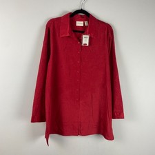 Chicos Crinkle Crush Button Up Tunic Shirt Size 3 US XL Red Collared Long Sleeve picture