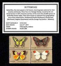 1977 - BUTTERFLIES - Mint NH (MNH) Block of Four Vintage U.S. Postage Stamps picture