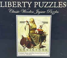 Liberty Wooden Jigsaw Puzzle Christmas Santa w/ Elves Norman Rockwell NEW SEALED picture