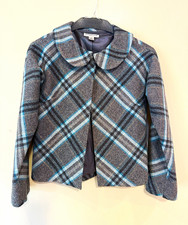 Pendleton Petite Size 6 Gray Blue Plaid Wool Lined Button Collar Jacket picture
