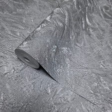 Dark Gray silver metallic faux distressed crumpled plaster textured Wallpaper 3D picture