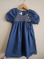 Bonnie Jean Girls Denim Dress 4T Smocked Embroidered Side Button Toddler EUC picture